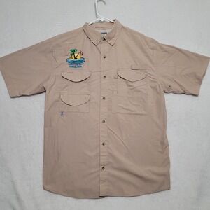 Outdoor By Hilton Men's Fishing Shirt Size L Beige Short Sleeved Vented